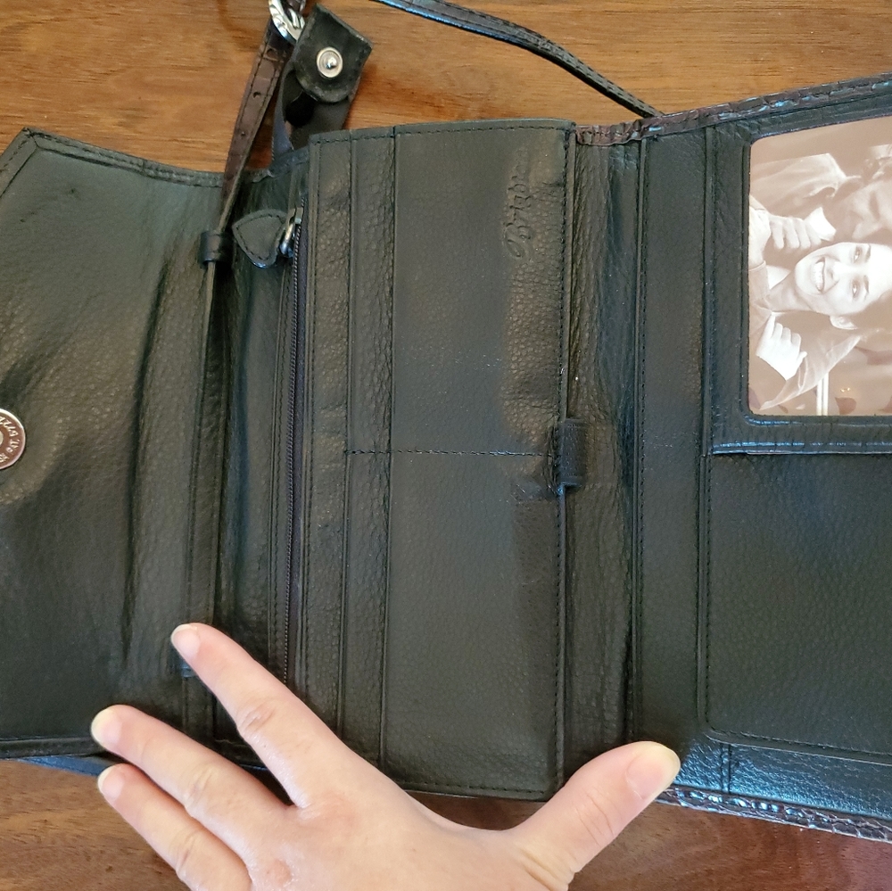 Sold! BRIGHTON Black Leather w/Brown Croc Mini Purse Crossbody Organizer Handbag - Picture 8 of 10